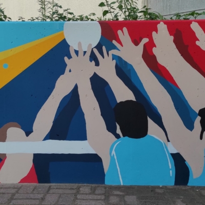 Peint &agrave; la main – Salle de sport Pierre de coubertin – Tilloy (62) – Adrien et Jerome D.